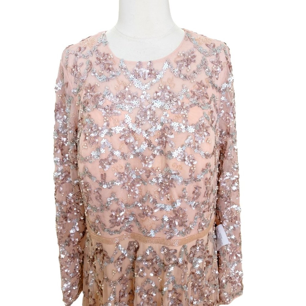 NWT MAC DUGGAL EMBELLISHED ILLUSION HIGH NECK LONG SLEEVED GOWN‎ BLUSH 12 5496 - Picture 5 of 8